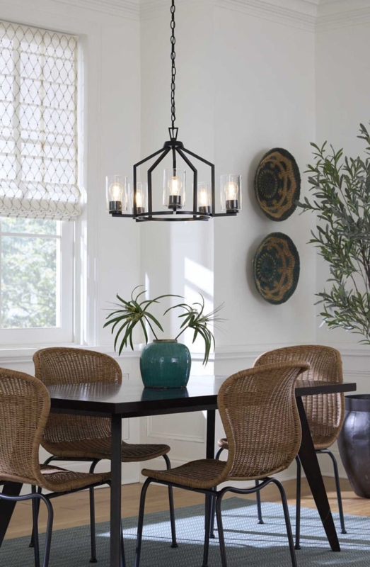 Chandelier Wagon Wheel Clear Glass Cylinders Five Light Candle Style