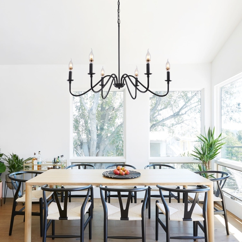 Chandelier Wagon Wheel Matte Black Eight Light Farmhouse Dining