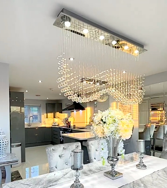Chandelier Wave Shape Crystal Balls, Contemporary Glam Ceiling Light