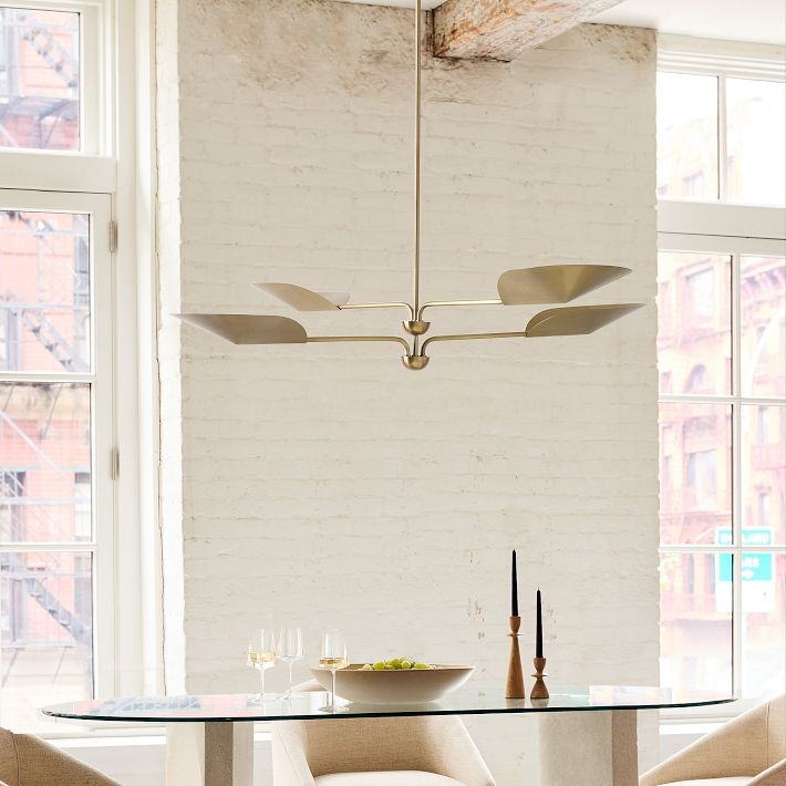Chandelier White Glass Globes, Gold Linear Frame, Minimalist Globe