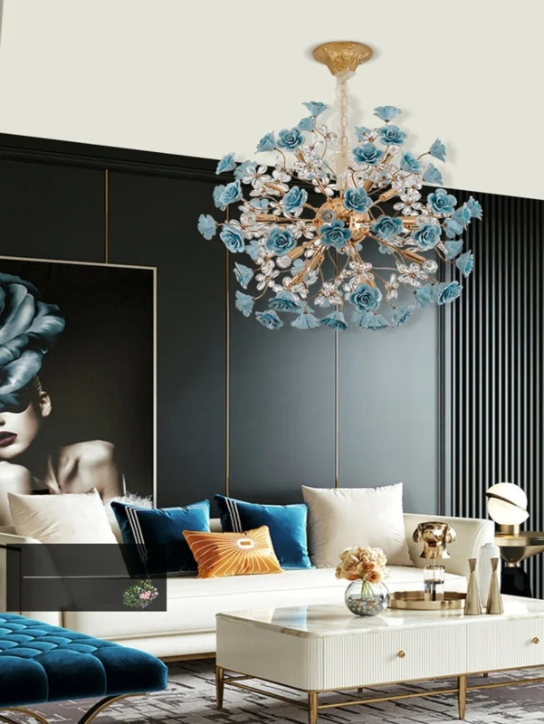 Chandelier with Interlocking Rings, Polished Finish and Integrated LED