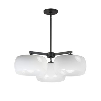 Chandelier with Matte Black Frame, White Bell Shades and Swan Neck Arms