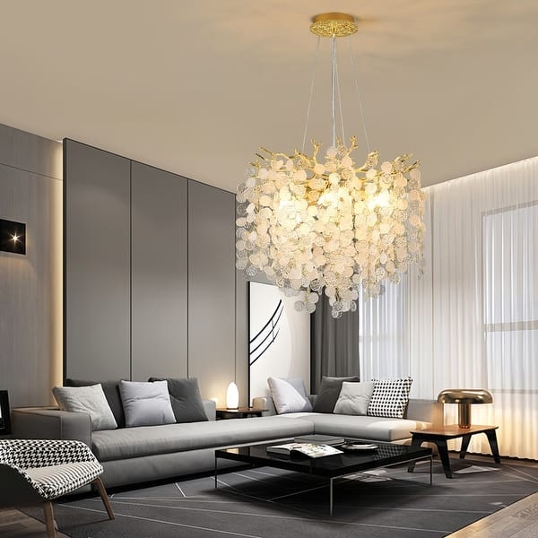 Chandelier with Organic Tree Branch Design and Hanging Crystal Droplets