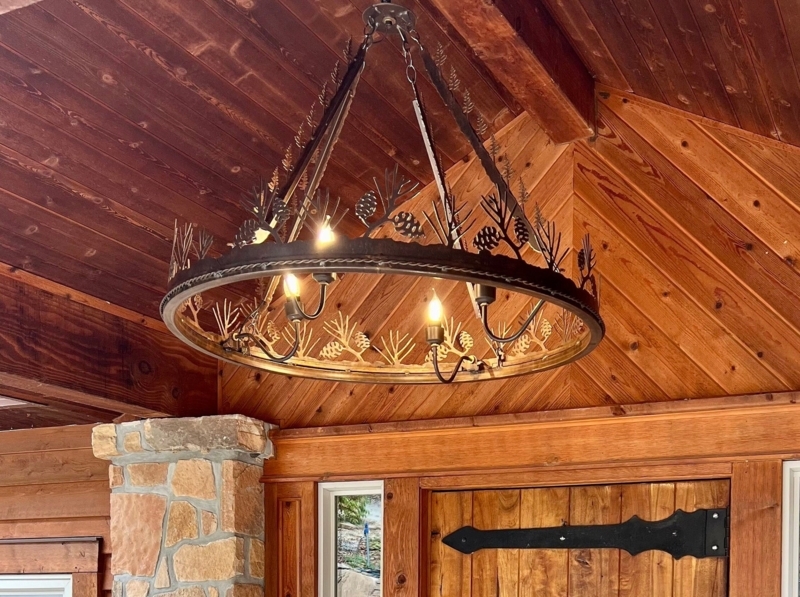Chandelier with Repurposed Ski Frame & Oversized Circular Design