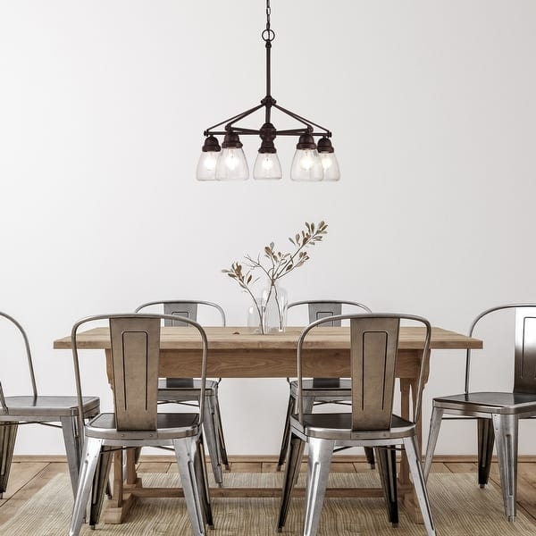 Chandelier with Seeded Glass Shades Curved Arms Dark Finish