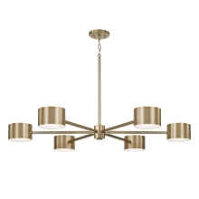 Chandelier with Staggered Arms, Dark Bronze Finish and Linen-Like Shades