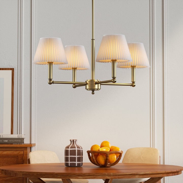 Chandelier with Tapered White Shades and Curved Black Arms