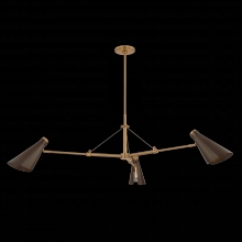 Chandelier with Two-Tone Bronze and Brass Finish, Flared Glass Shades