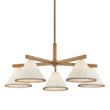 Chandelier with Warm Brass Finish and Four Clear Cylindrical Glass Shades