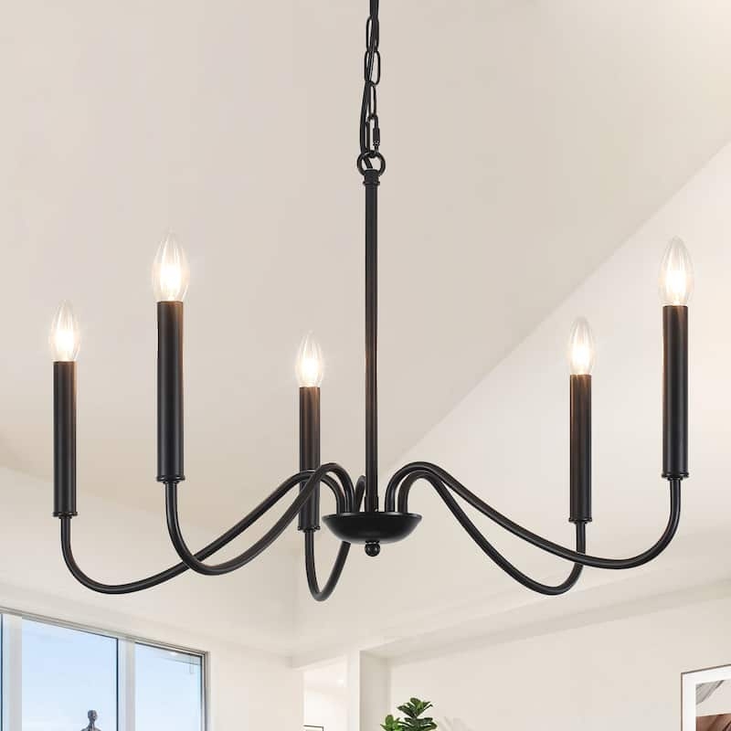 Chandelier with Warm Metallic Finish and Minimalist Curved Arms