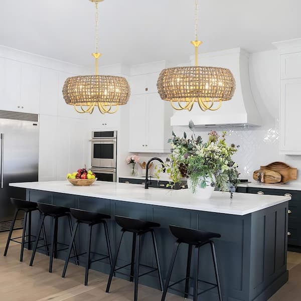 Chandelier with White Beaded Drapery and 6-Light Gold Frame