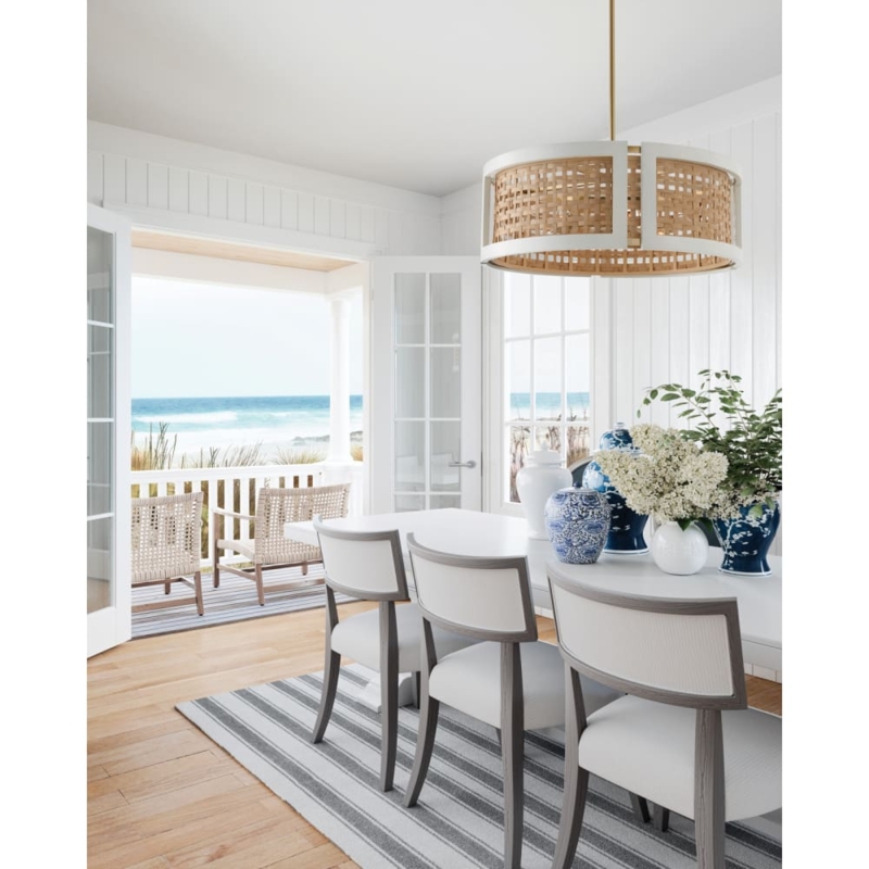 Chandelier Wood Beaded Tiered Coastal Farmhouse Dining Room