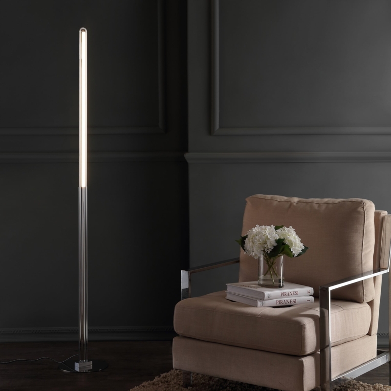 Chrome Arc Floor Lamp Polished Finish Integrated LED Strip Sleek