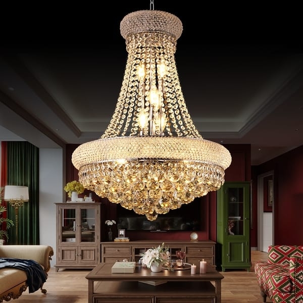Chrome French Empire Chandelier, 12 Light, K9 Crystal Prisms
