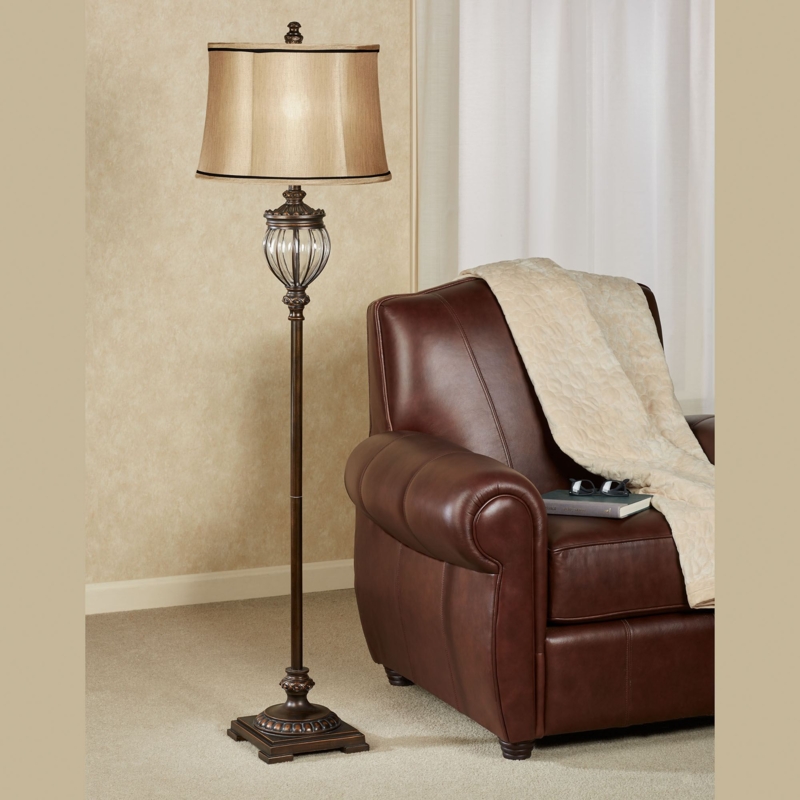 Classic Antique Bronze Floor Lamp, Cream Bell Shade, Dual Pull Chains