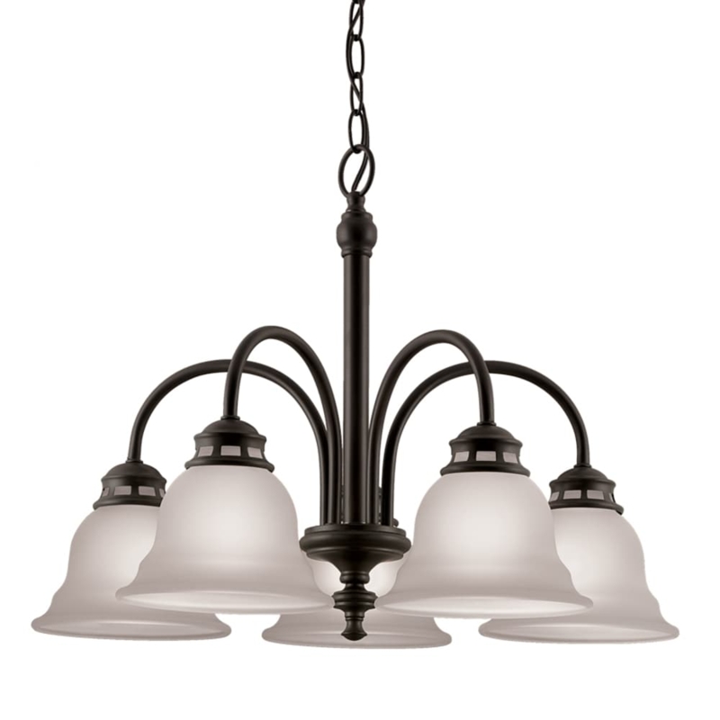 Classic Bronze 5-Light Chandelier with Frosted Glass Bell Shades