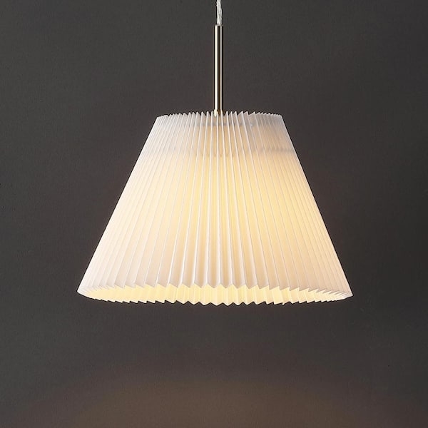 Classic Pleated Pendant Lighting with White Conical Shade and Brass Gold