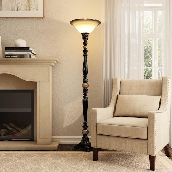 Classic Torchiere Floor Lamp, Frosted Glass Bowl Shade