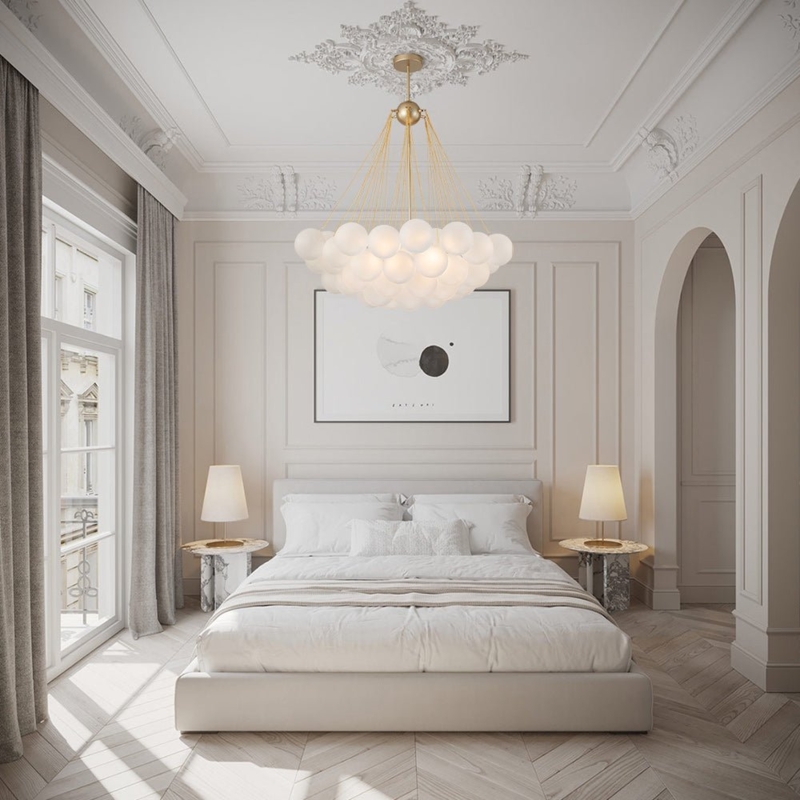 Cluster Chandelier: 3-Light Frosted Glass Globes, Minimalist Style Pendant