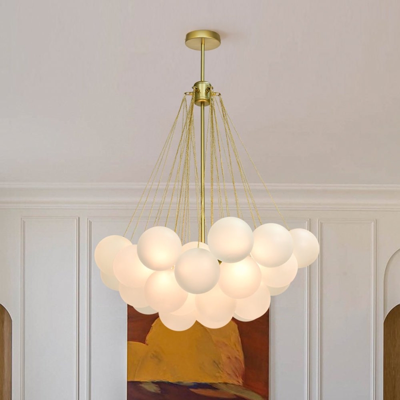 Cluster Chandelier: 37 Frosted Globes, Dramatic Foyer Light Fixture