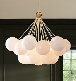 Cluster Chandelier Amber Glass Shades Matte Black Mid Century