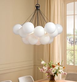 Cluster Chandelier Glass Globe Shades Staggered Pendant Layout