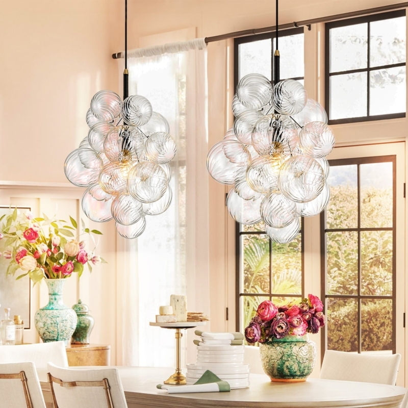 Cluster Chandelier with Swirled and Smooth Glass Globe Shades