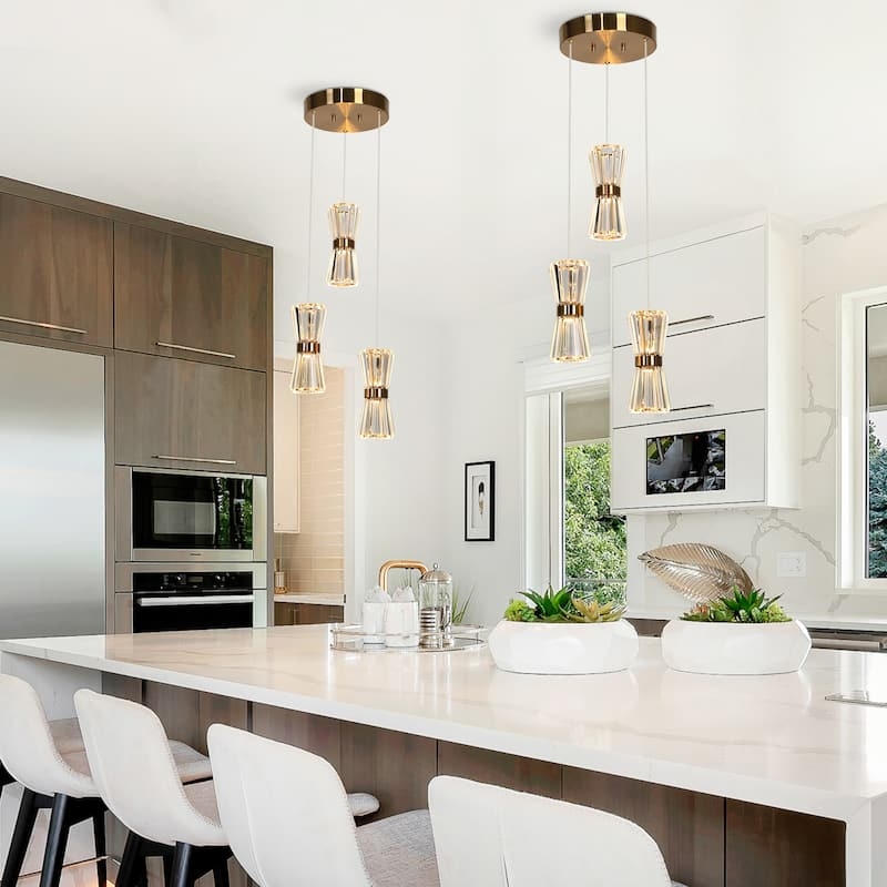 Cluster Pendant Hourglass Shades Brass Finish Adjustable Height