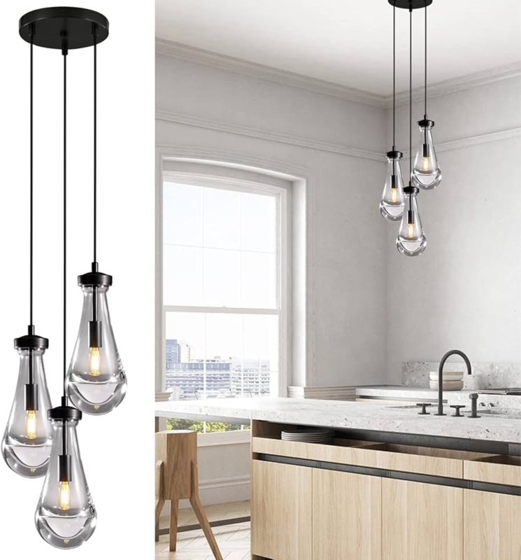 Cluster Pendant Light Bronze Staggered Raindrop Glass