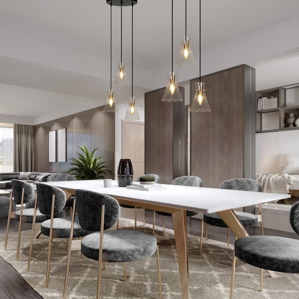 Cluster Pendant Light: Polished Brass, Clear Cone Glass Shades