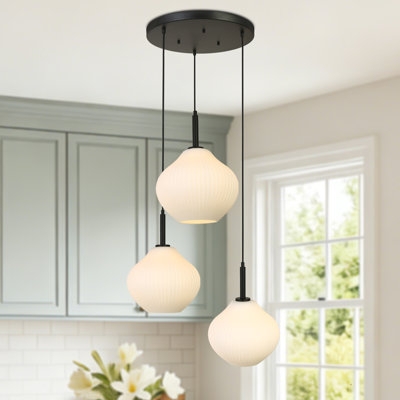 Cluster Pendant Light Staggered Clear Glass Orbs Matte Black Modern