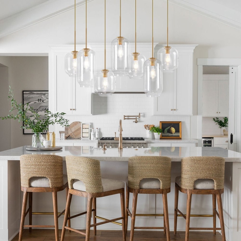 Cluster Pendant Light with Seven Hand Blown Clear Glass Globes