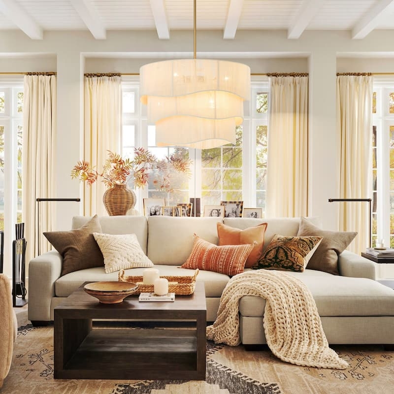 Coastal 3-Tiered Drum Chandelier with Ivory Rope