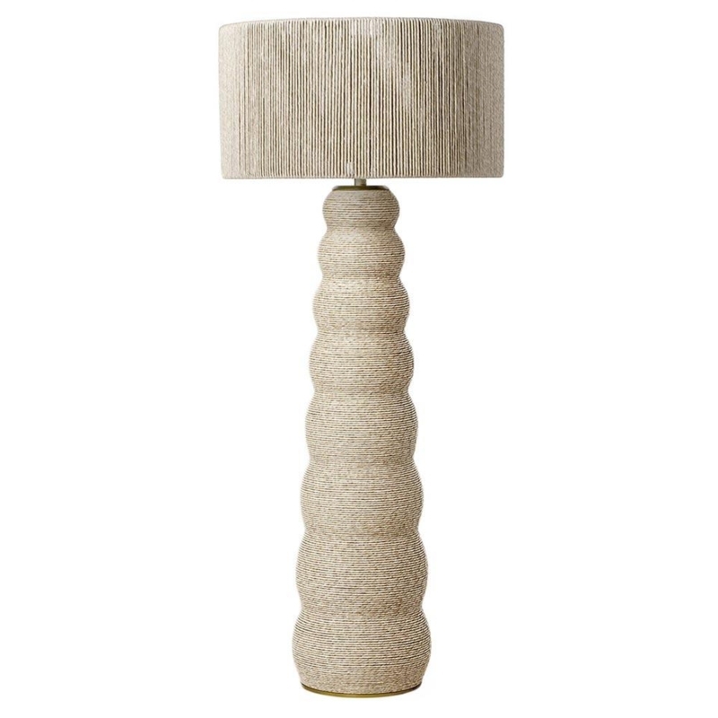 Coastal Floor Lamp Natural Fiber Wrapped Stem Brass Accent