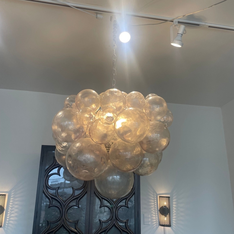 Coastal Luxe Chandelier Layered Stone-Like Discs Antique Gold
