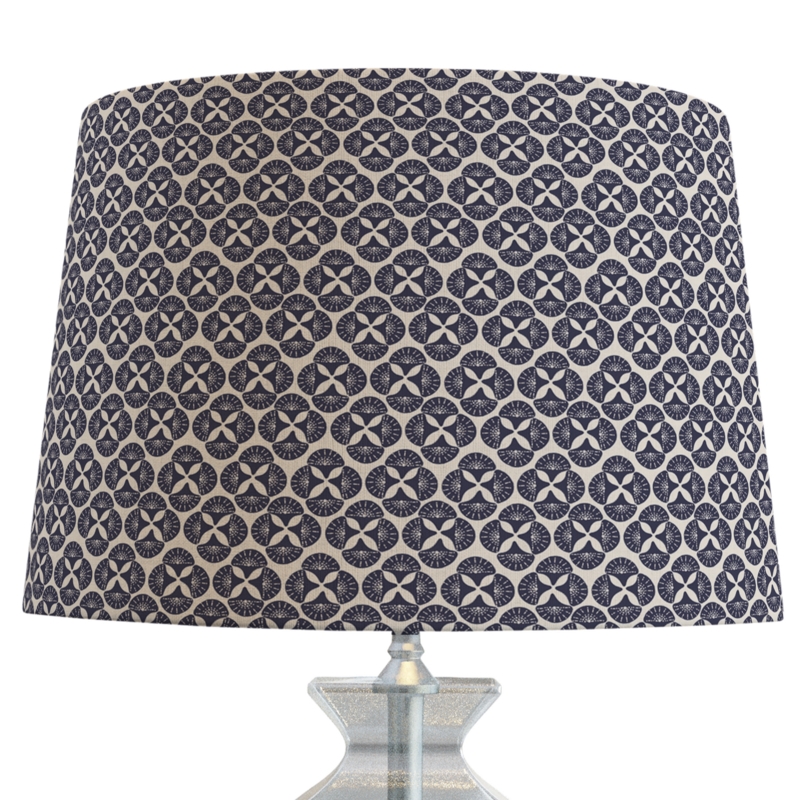 Coastal Navy Blue Drum Lampshade, White Sea Star Pattern