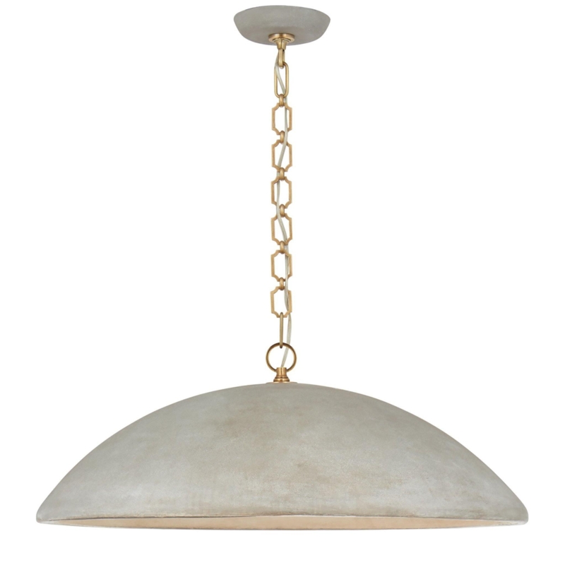 Coastal Pendant Light Oversized White Dome Brass Chain Suspension