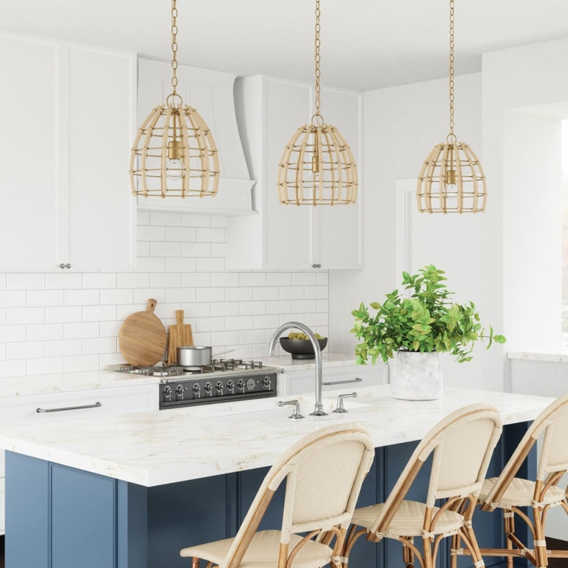 Coastal Woven Pendant Light Blonde Wood Tiered Shade