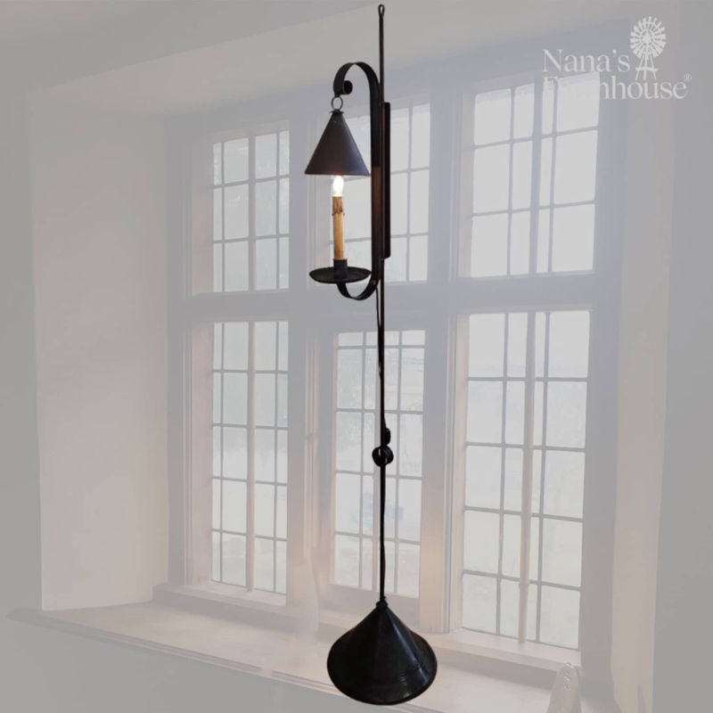 Colonial Floor Lamp with Reflector, Rustic Metal Floor Lamp Design