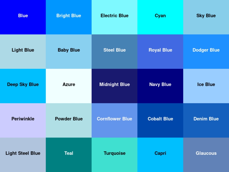 Color Chart 50+ Blue Shades Circular Icons With Hex Codes