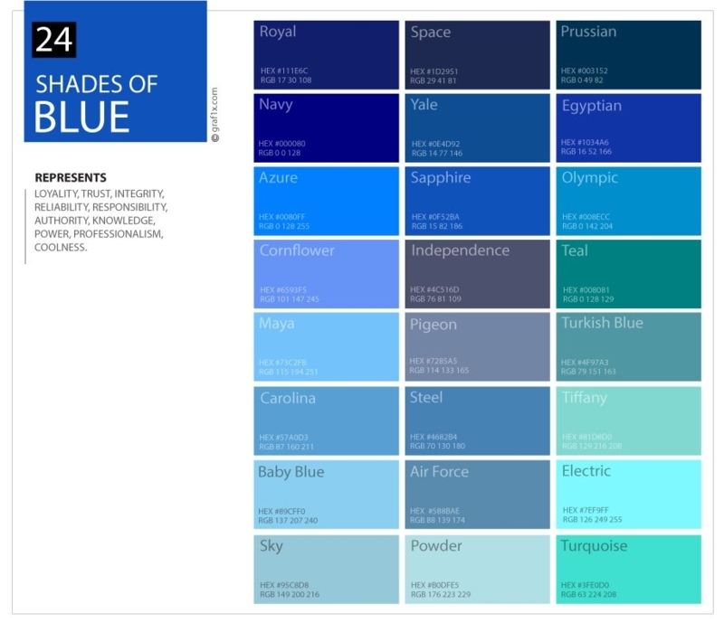 Color Swatch Chart Twenty Four Cool Shades Grid Text Labels