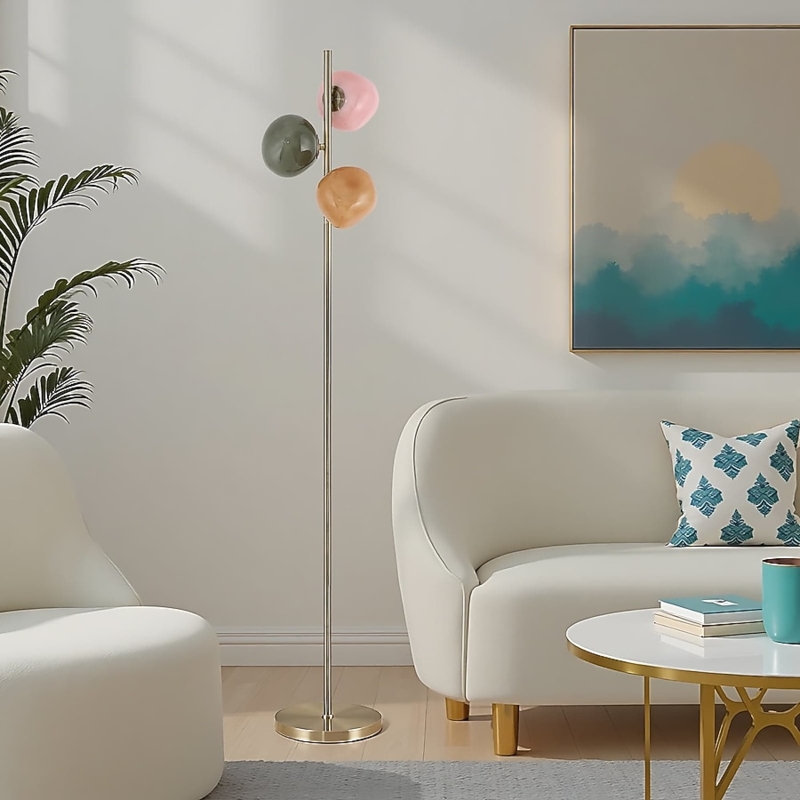 Colorful Tree Floor Lamp Three Branch Design Glass Globe Shades