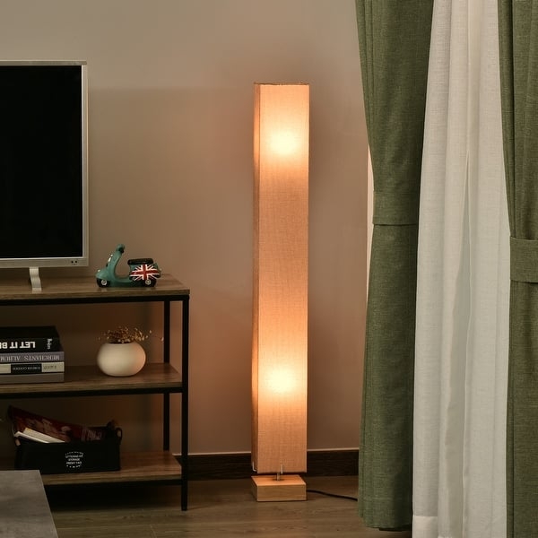 Column Floor Lamp Beige Linen Rectangular Shade Minimalist Tower