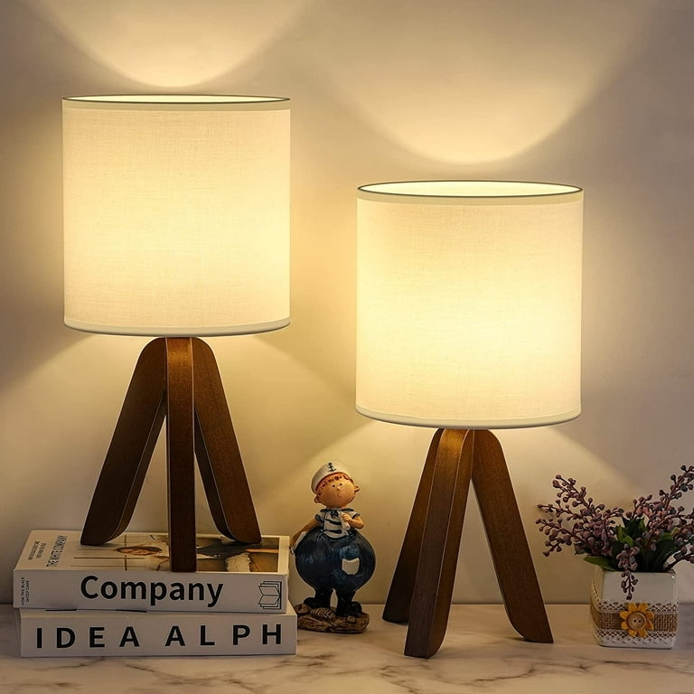 Compact Tripod Lamp Small Space Nightstand Styling Wood Base