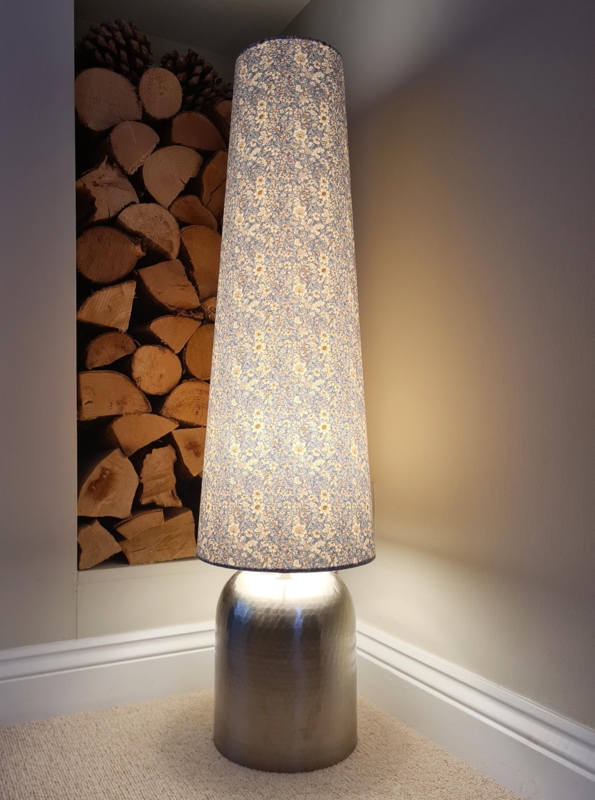 Cone Lampshade, Extra Tall Slim Profile, Light Blue Floral Cottagecore