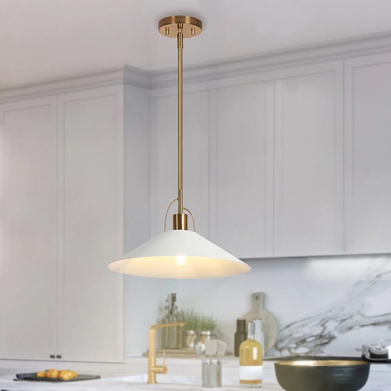 Cone Pendant Light, Contemporary Polished Gold and Matte White Finish