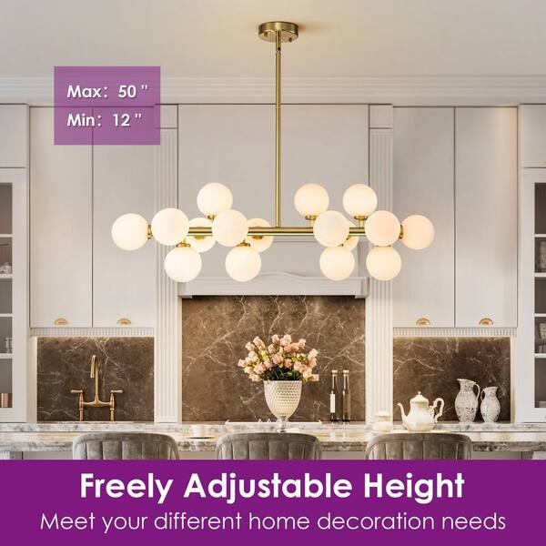 Contemporary 16 Light Chandelier Linear Sputnik Exposed Globes (71 characters)