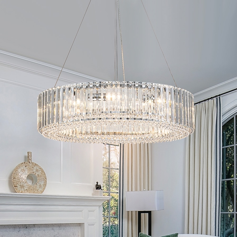 Contemporary 8-Light Chandelier Angular Arms Cylindrical Crystal