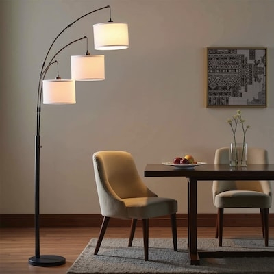 Contemporary Arc Floor Lamp with Black Metal and Drum Shade