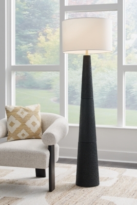 Contemporary Arched Floor Lamp with Textured Fabric Shade